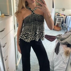 HUNTER BELL Black and White Halter Blouse